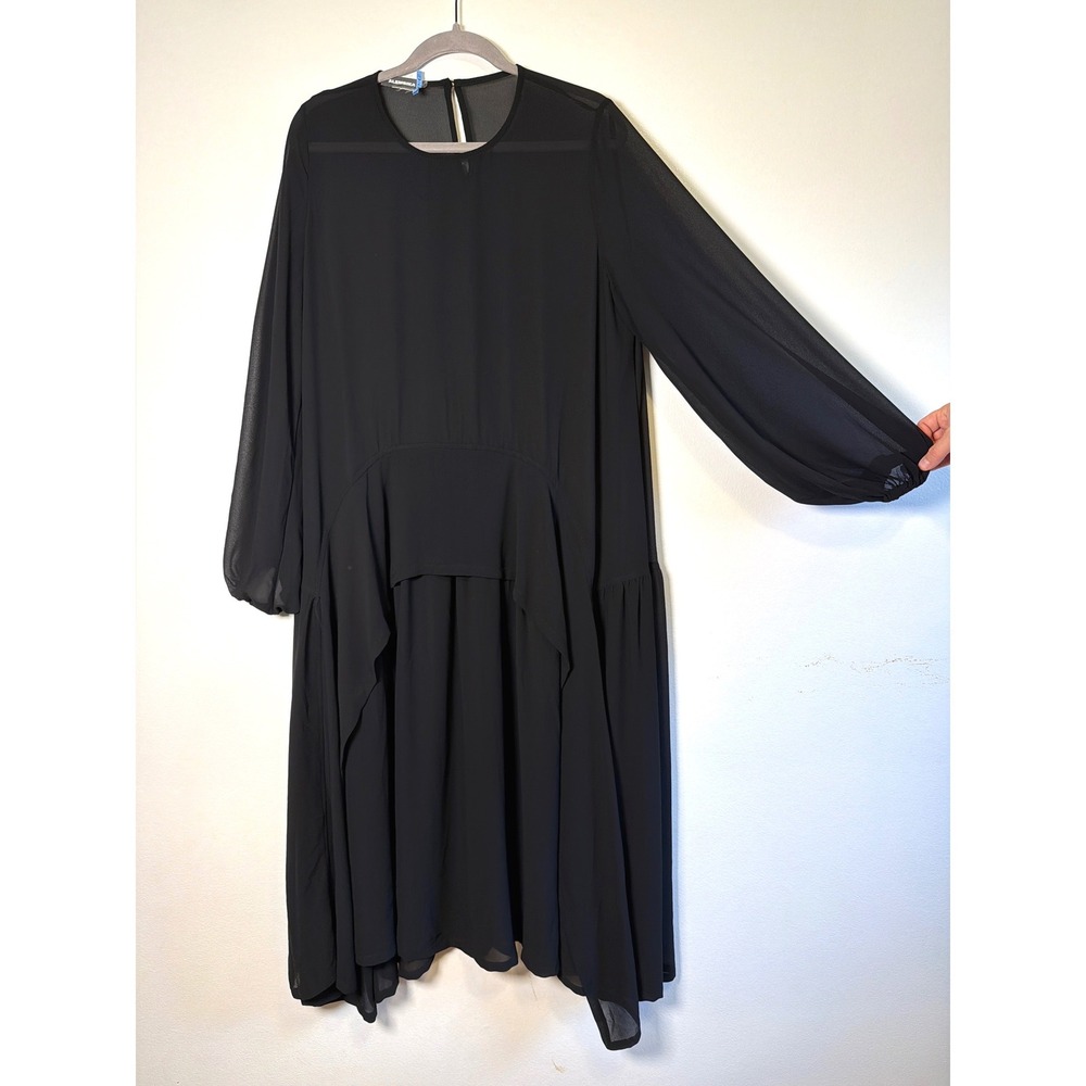 Alembika Cultured Club Popover Dress Black Chiffon Long Sleeve No Liner ED667B